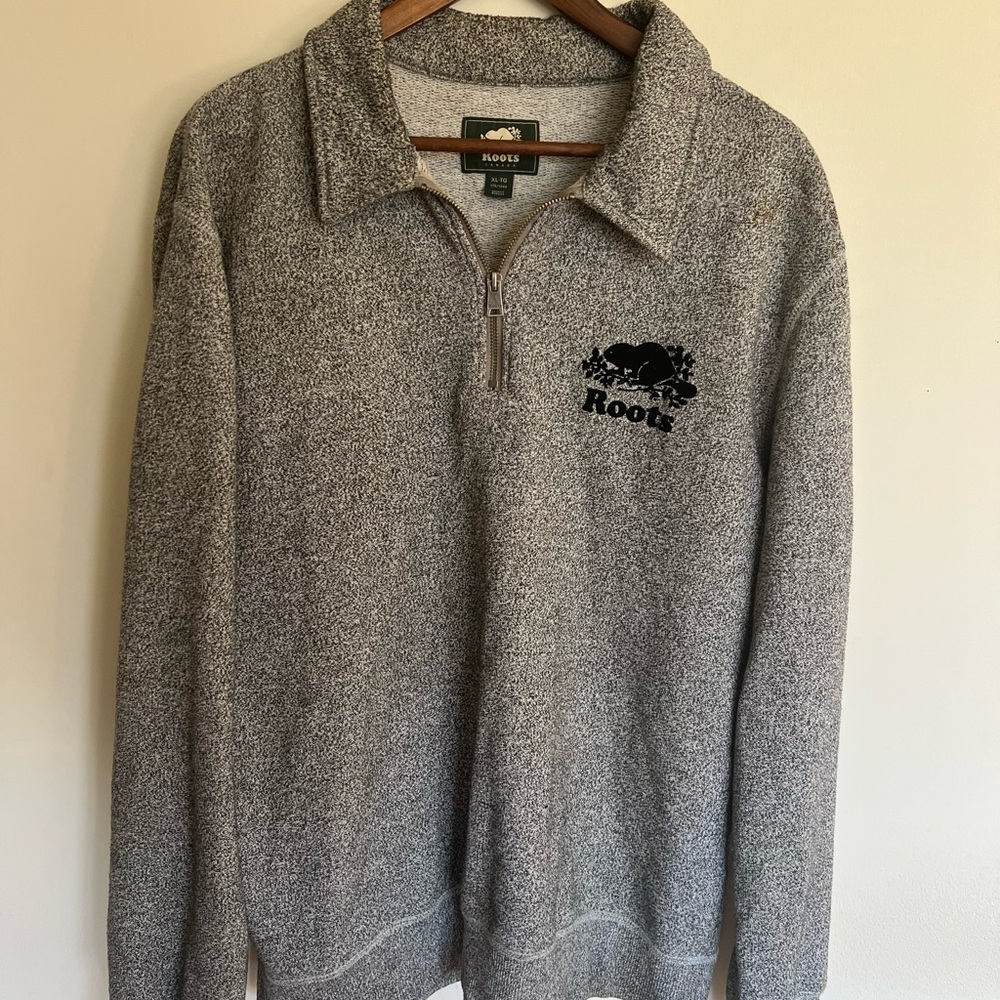 Roots Heather Gray 1/4 Zip Men's Sweater